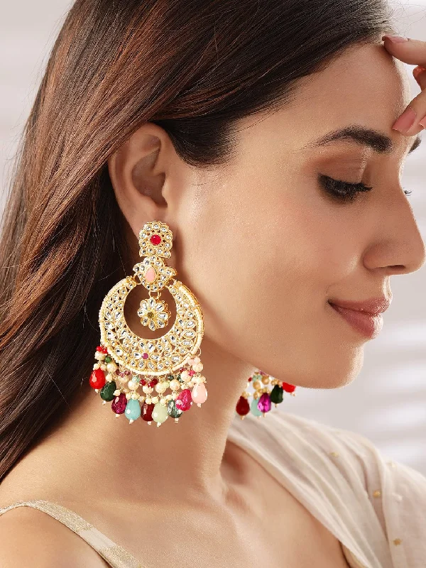 Best Jewelry Deals – Shop Premium Pieces At Great Prices Rubans 22K Gold plated kundan crystals studded multicolour beads and pearls chandbali earrings