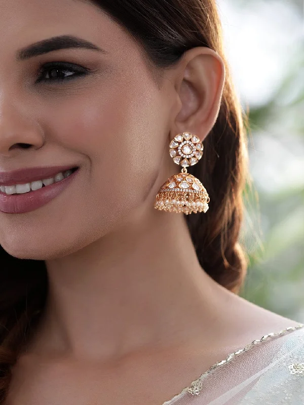 Shop Modern Jewelry Collections With Exclusive Discounts Rubans Ethereal Elegance White Beaded jhumka Earrings with Polki and Zircons