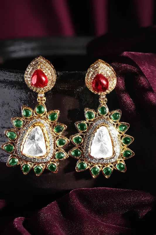 Special Deals On Handcrafted And Designer Jewelry Rubans Exquisite Gold Tone Multicolor Kundan and AD Dangle Earrings