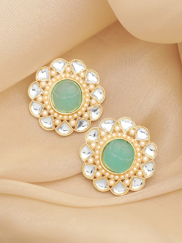 Seasonal Jewelry Clearance – Best Styles At The Lowest Prices Rubans Kundan Earrings with Mint Blue Stone and White Beads