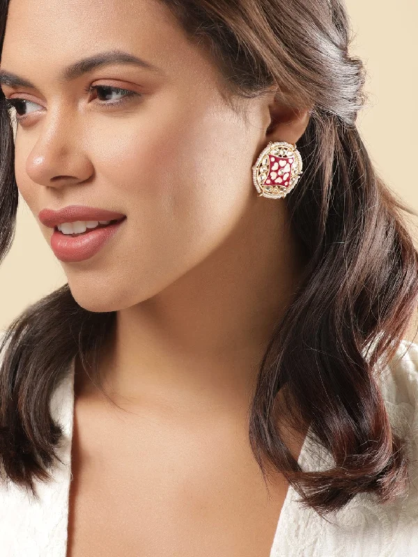 Breathtaking Jewelry At Limited-Time Savings Rubans Meenakari Rani Pink Earrings with Small White Beads