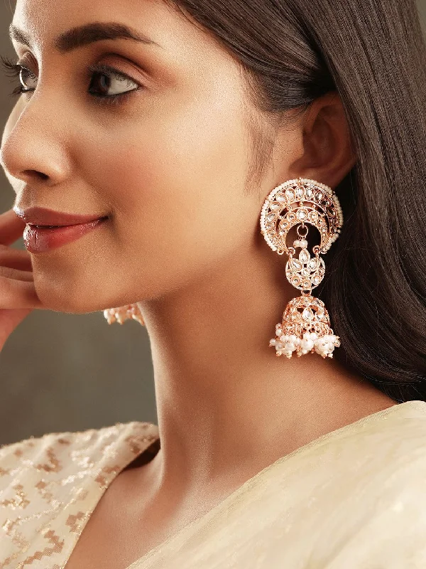 Elevate Your Outfit With Discounted Statement Jewelry Rubans Regal Opulence 22k Gold Plated Kundan and Pearl Beaded Earrings