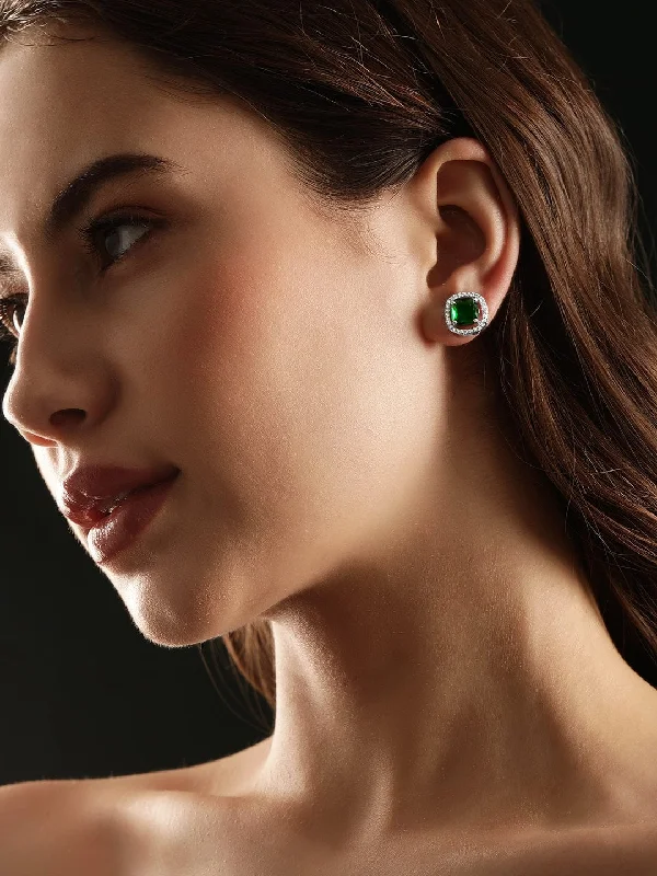 Jewelry Clearance Event – Stock Up Before It's Over Rubans Rhodium plated Emerald green Zirconia stud Earring