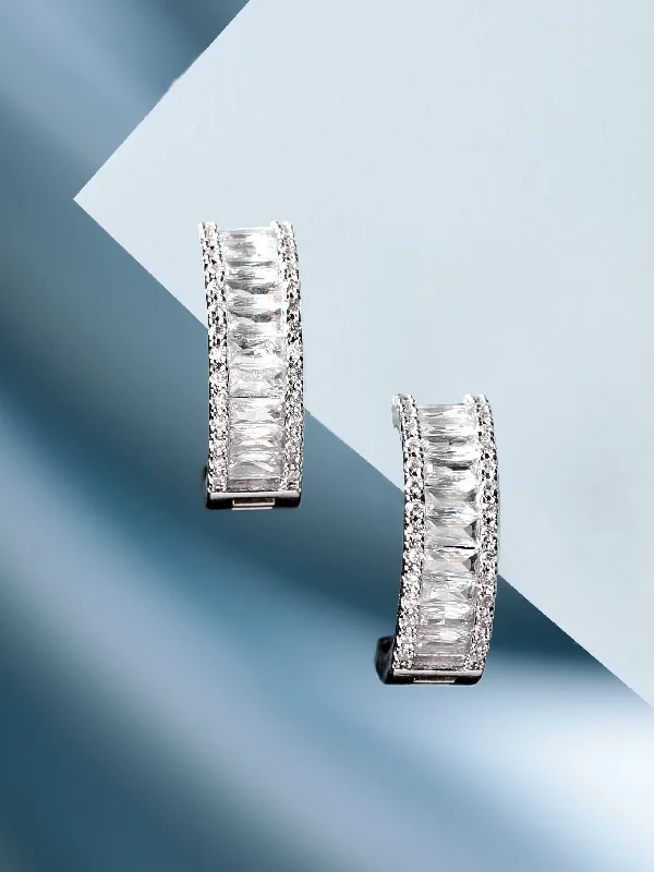 Discounted Jewelry For A Glamorous Look Rubans Rhodium-Plated Half Hoop Earrings