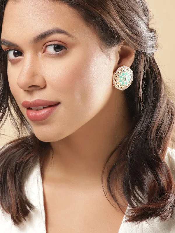 Elevate Your Outfit With Discounted Statement Jewelry Rubans Round Meenakari Earrings with White Beads and Small Stones