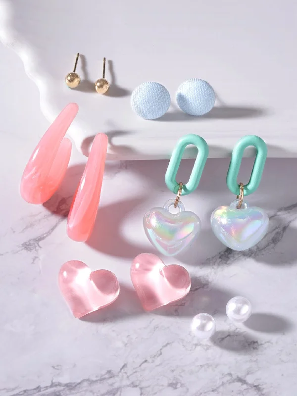 Flash Sale On Elegant Jewelry – Don't Miss Out Rubans Set of 6, Multicolored adorable Pink & Blue Earrings