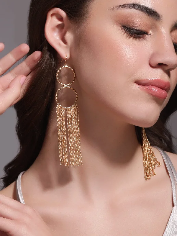 High-End Sparkle, Low-End Prices – Jewelry Sale Live Rubans Voguish 18K Gold plated Textured Wired Tassle Statement Earring