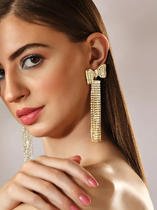 Limited-Time Jewelry Sale – Don't Miss These Deals Rubans Voguish Gold Plated Zircons Studded Tassel Earrings