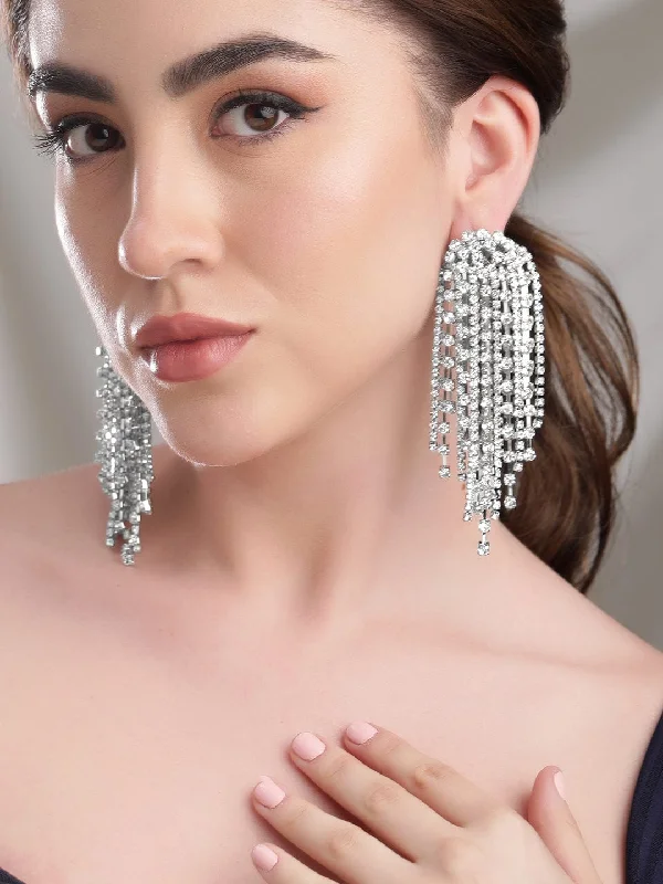 Grab Your Favorite Jewelry At The Lowest Prices Rubans Voguish Gilded Desert Dazzle Zircon Stone Silver Tone Western Drop Earrings