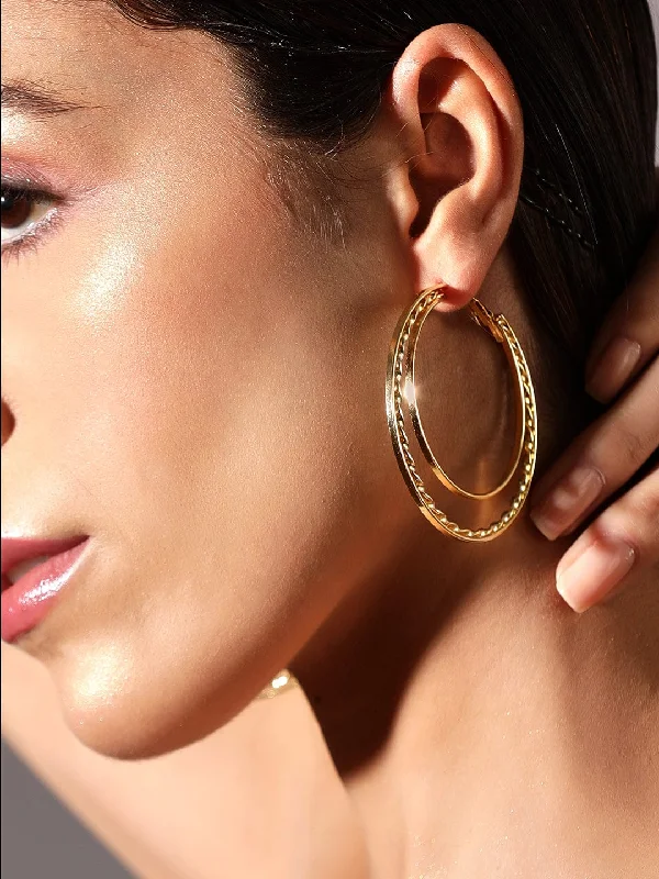 Affordable Luxury Jewelry For Every Occasion Rubans Voguish Gold-Plated multi layered Circular Hoop Earrings.