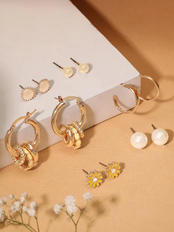 Fine Jewelry, Limited-Time Offers Available Rubans Voguish Gold-Toned Set Of 6 Gold Plated Classic Studs Earrings