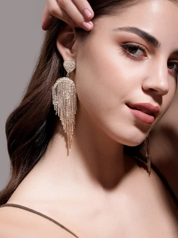 Trending Jewelry Styles Now At Limited-Time Discounts Rubans Voguish Golden Cascade Shoulder Duster Earrings