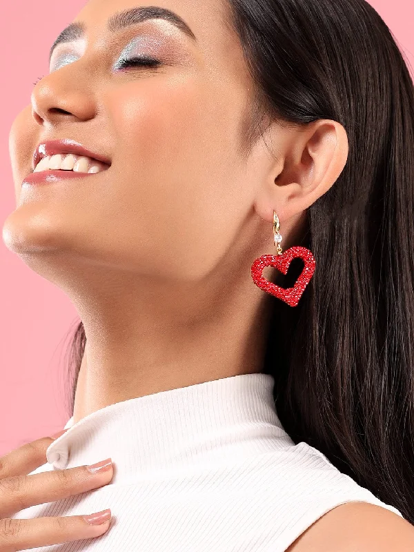 Personalized Jewelry Sale – Unique Pieces At Great Prices Rubans Voguish Pink Pave Crystal Studded Heart Motif Dangle Earrings