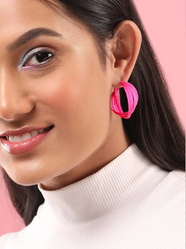 Premium Jewelry At Special Low Prices For A Limited Time Rubans Voguish Set Of 2, Gold & Pink Enamel Hoop Earrings