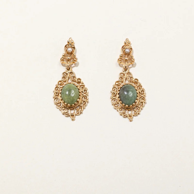 Shop Stylish Jewelry Now And Save Big Vintage Serpentine & Pearl Drop Earrings | 3.50ctw |