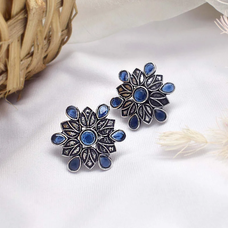 Flash Sale On Exquisite Jewelry – Don't Miss Out Teejh Aashini Blue Stone Silver Oxidised Earring