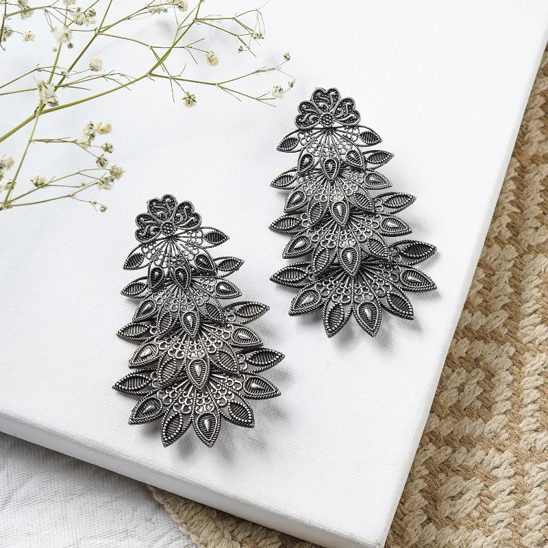 Exclusive Jewelry Sale – Grab Timeless Pieces Now Teejh Abhinaya Silver Oxidised Floral Earrings