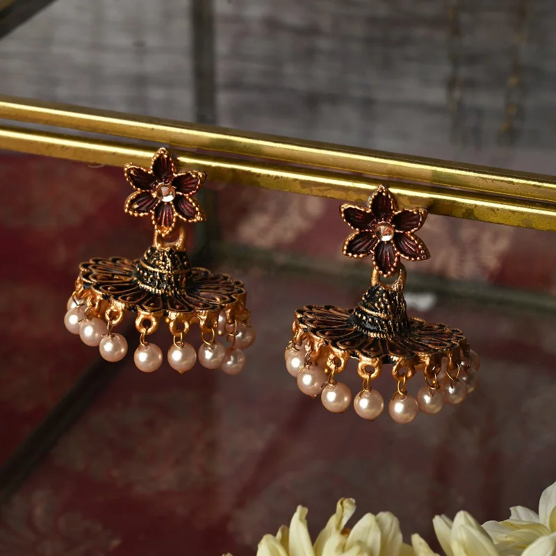 Shop Modern Jewelry Collections With Exclusive Discounts Teejh Arika Maroon and Black Gold Enamel Earrings