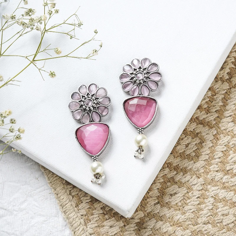 Premium Jewelry Now Available At Special Discounts Teejh Ashikaa Pink and White Silver Oxidised Earring