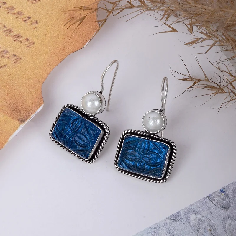 Shop Stylish Jewelry Now And Save Big Teejh Diti Dark Blue Stone & Pearl Earrings