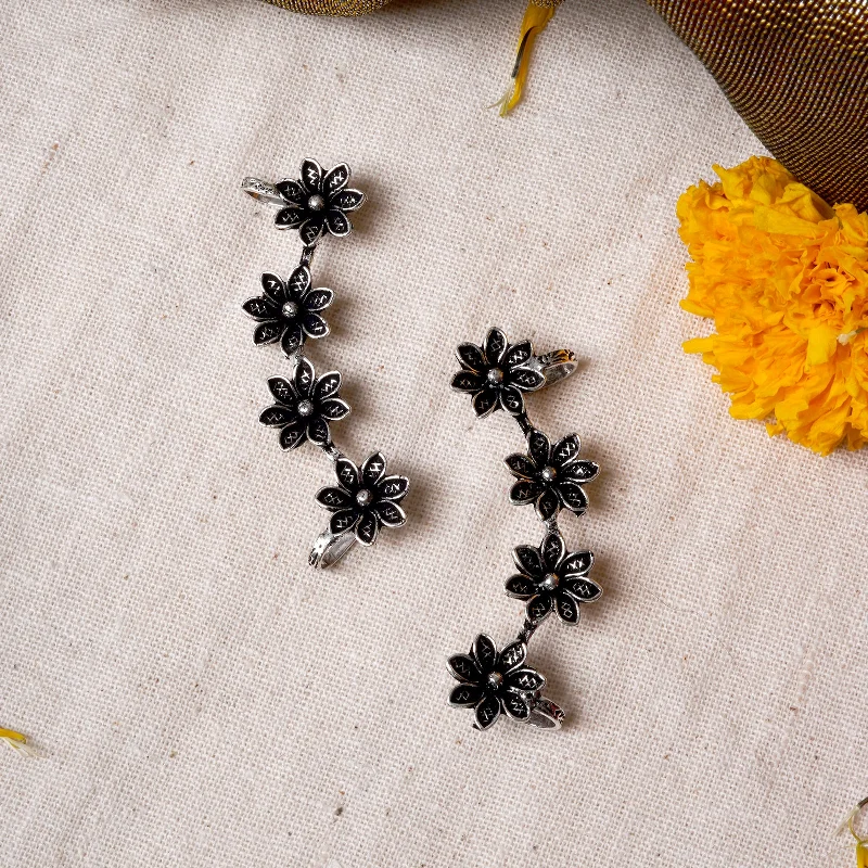 Don't Miss Our Biggest Jewelry Sale Of The Season Teejh Ekta Silver Oxidised Floral Earcuffs