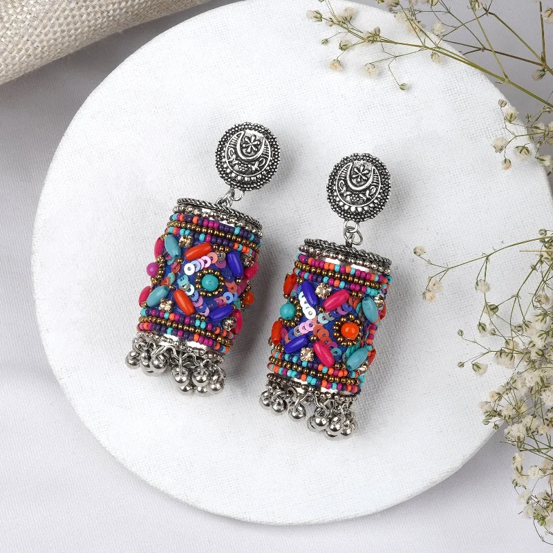 Limited-Stock Jewelry Sale – Once It's Gone, It's Gone Teejh Ganavi Pink and Orange Stone Silver Oxidised Earring