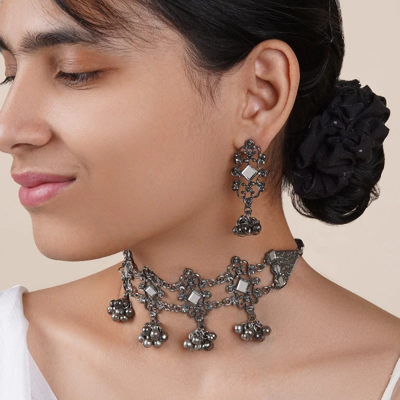 Handcrafted Jewelry Sale – Unique Designs At Low Prices Teejh Gangol Ghungroo Silver Oxidised Necklace Set