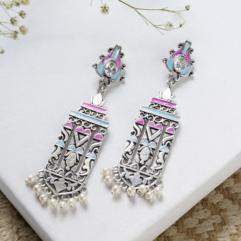 Sparkle For Less – Shop Jewelry Deals Now Teejh Heemal Pink and Blue Silver Oxidised Earring