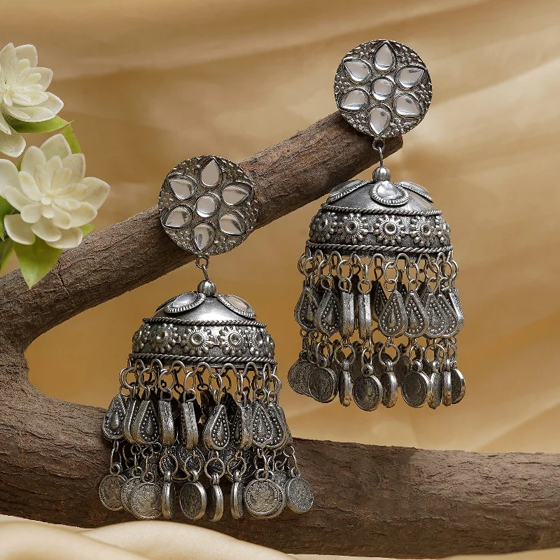 High-End Sparkle, Low-End Prices – Shop Now Teejh Iksu Silver Oxidised Jhumkas