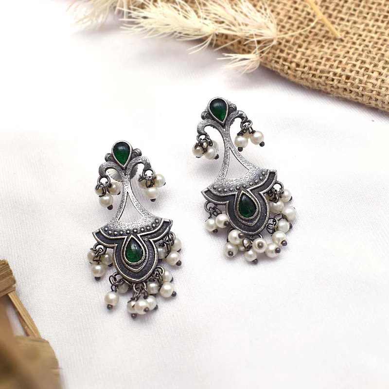 Sparkle For Less – Shop Our Limited-Time Jewelry Deals Teejh Nilay Green Stone Silver Oxidised Earring