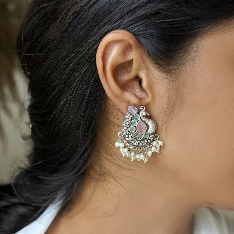 Must-Have Jewelry At Unbelievable Discounts Teejh Nirali  Pink & White Silver Oxidised Earrings