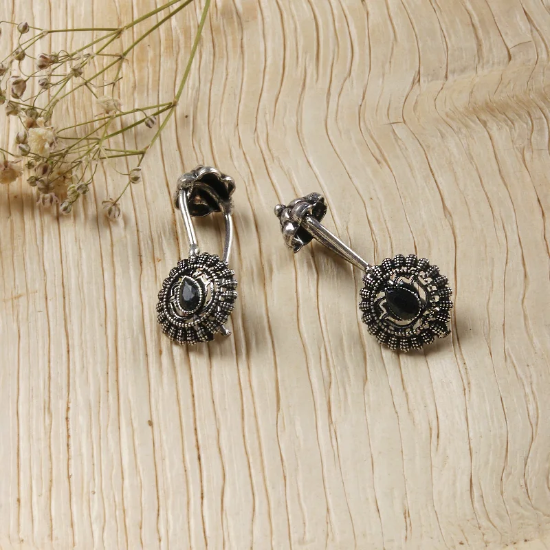 Fashion-Forward Jewelry At Exclusive Discounts Teejh  Nitara Black Stone Silver Oxidised Clip On Bugadi