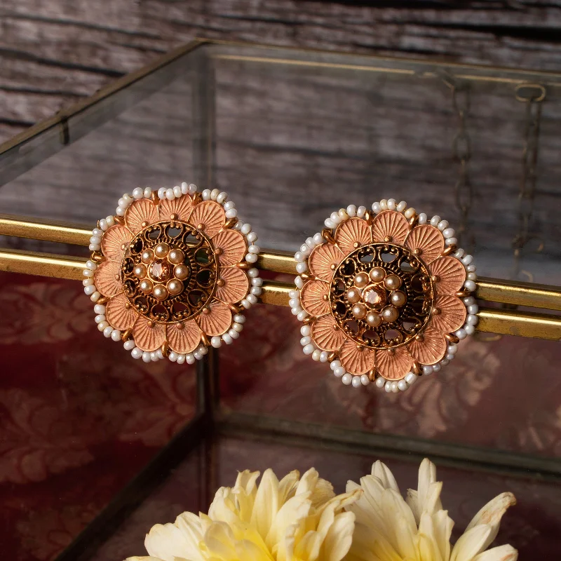 Shop Dazzling Rings, Earrings, And More At Special Discounts Teejh Pragya Nude Pink Gold Enamel Stud