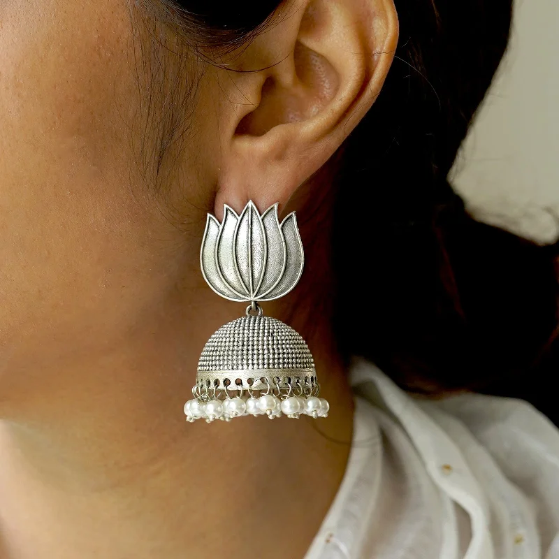 Glamorous Jewelry, Glamorous Deals – Shop Now Teejh Sadika Lotus Silver Oxidised Earrings