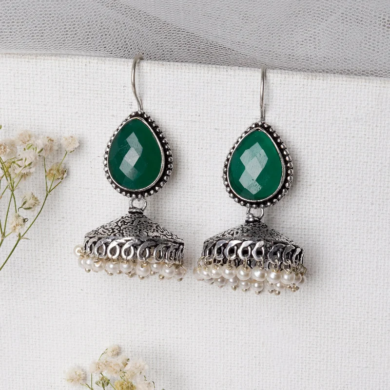 Luxury Meets Affordability – Jewelry Sale Now Live Teejh Sahasra Green Stone Silver Oxidised Earrings