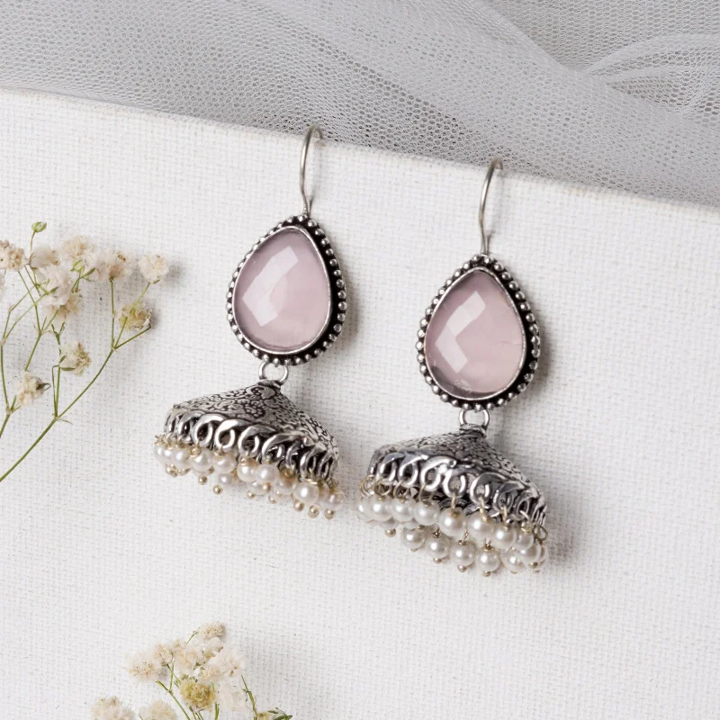 Jewelry Sale Alert – Shop Timeless Elegance Today Teejh Sahasra Pink Stone Silver Oxidised Earrings