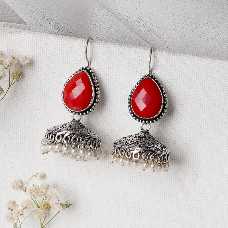 Unmissable Jewelry Sale – Shop Before It's Too Late Teejh Sahasra Red Stone Silver Oxidised Earrings