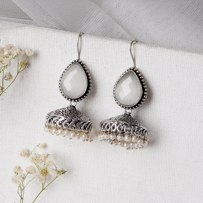 The Jewelry Sale You've Been Waiting For Is Here Teejh Sahasra White Stone Silver Oxidised Earrings