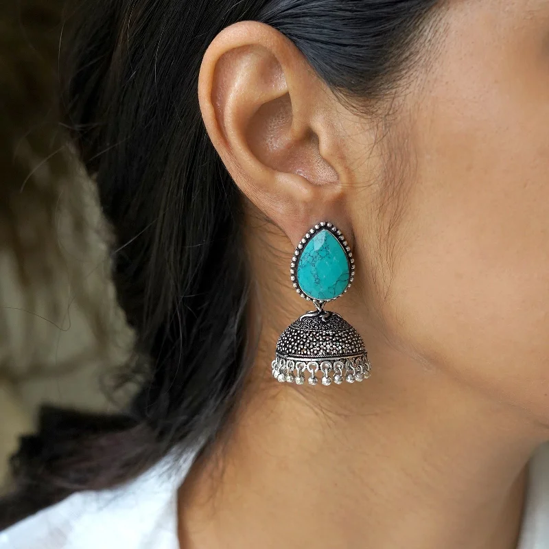 Make Every Moment Shine – Jewelry Discounts Available Teejh Shanya Turquoise Stone Silver Oxidised Earrings