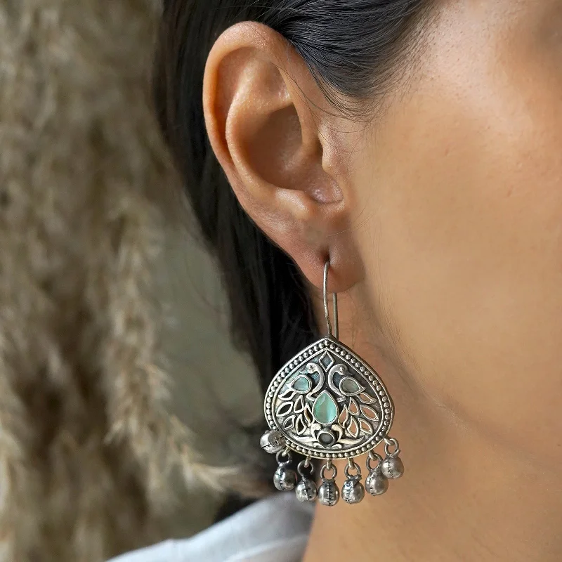 Limited-Time Offer On Premium Jewelry Collections Teejh Vanya Silver Oxidised Turquoise  Earrings