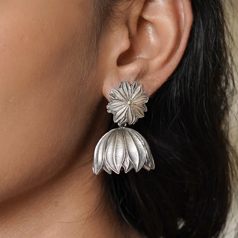 Timeless Jewelry At Special Discount Rates Teejh Vasana Silver Oxidised Floral Earrings