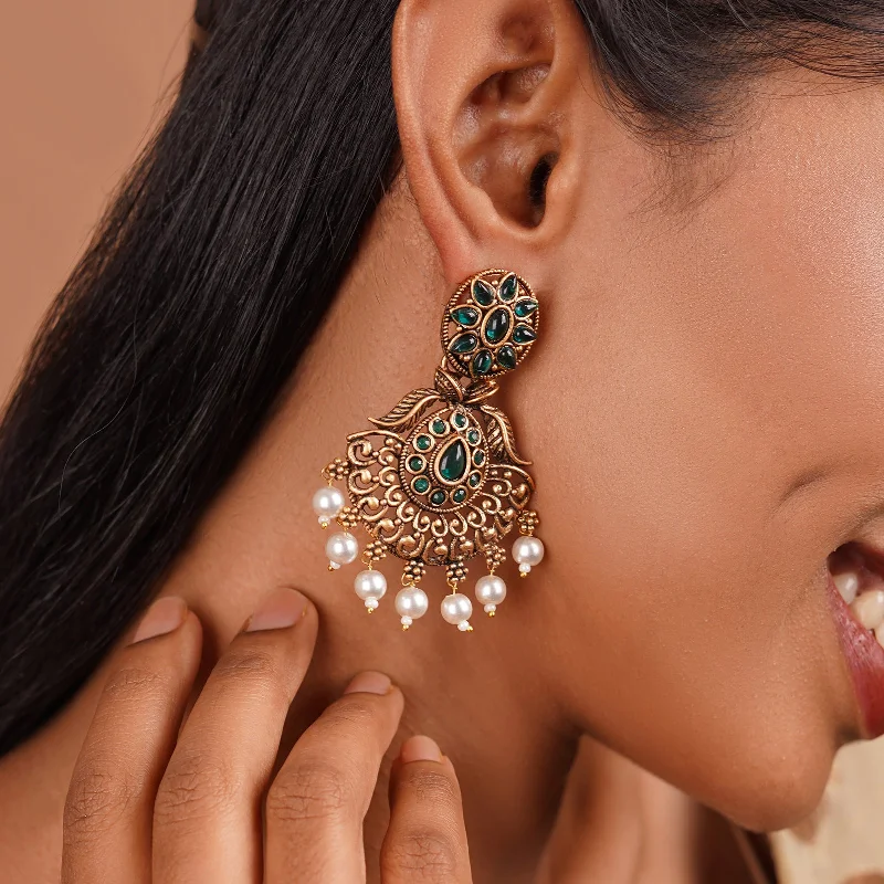 Exclusive Jewelry Bundles At Discounted Rates Teejh Vikasini Dark Green Gold Enamel Earrings