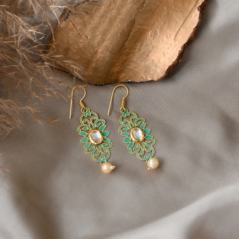 Eco-Friendly Sustainable Jewelry For Conscious Buyers Teejh Yatee Filigree Turquoise Gold and Pearl Earring