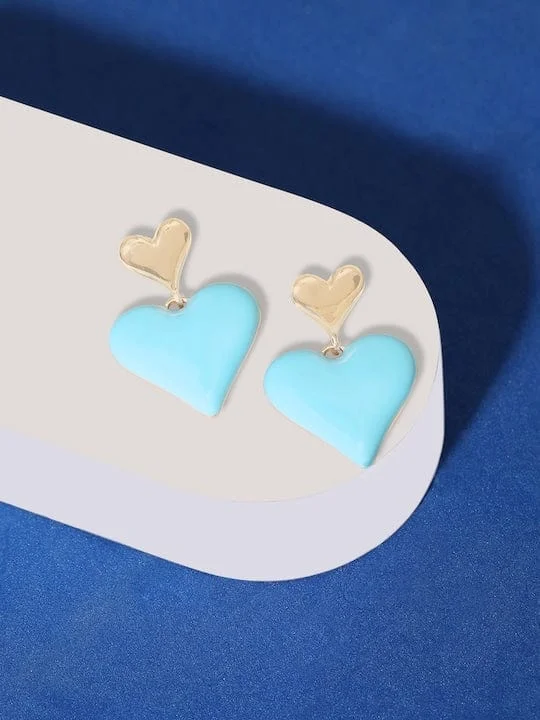 Shine Bright With Our Special Jewelry Promotions TOKYO TALKIES X Rubans 18K Gold Plated Blue Enamel Heart Motif Earrings