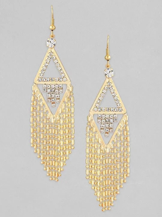 Premium Jewelry At Promotional Prices – Shine Today TOKYO TALKIES X Rubans 18K Gold Plated Zirconia Studded Chain Beaded Fringe Dangler Earrings