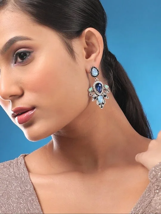 Beautiful Jewelry, Breathtaking Discounts – Hurry In TOKYO TALKIES X Rubans Oxidized Silver Plated Blue Zirconia Dangle Earrings