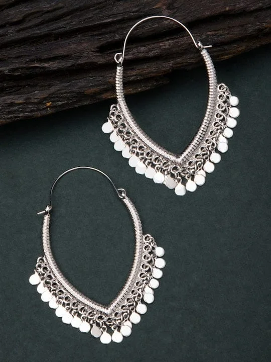 Limited-Time Jewelry Sale – Don't Miss Out On Dazzling Discounts TOKYO TALKIES X Rubans Silver-Toned & White Handcrafted Hoop Earrings