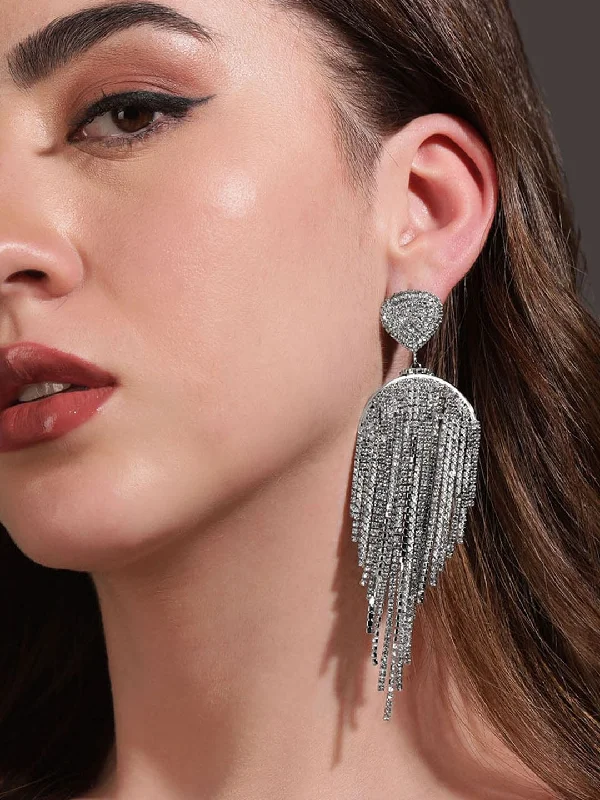 Last Chance To Shop High-End Jewelry At Markdown Prices Rubans Voguish Whispers of Moonlight: Enchanting Silver Tone Shoulder Duster Earrings