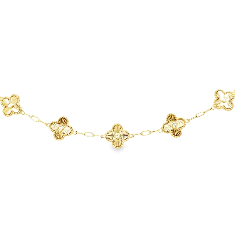 Shop Dazzling Jewelry At The Best Prices 14k Yellow Gold Diamond Quatrefoil Paper link Bracelet