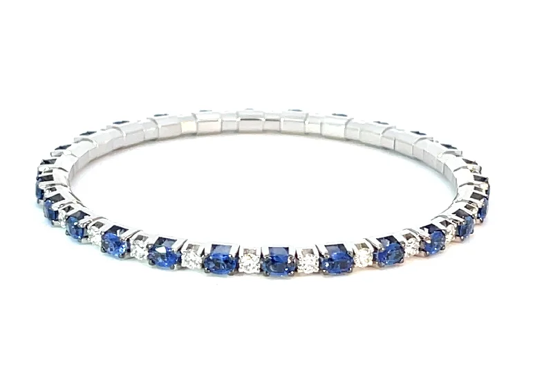 Timeless Beauty, Unbeatable Deals – Jewelry Sale On Ex-Tensible™ Oval Blue Sapphire & Round Diamond Stretch Tennis Bracelet